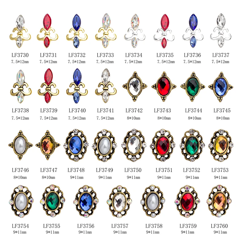 

10PCS/Set Of French Retro Style 3D Special-Shaped Diamond Alloy Hollow Oval Horse Eye Nails DIY Decoration Accessories
