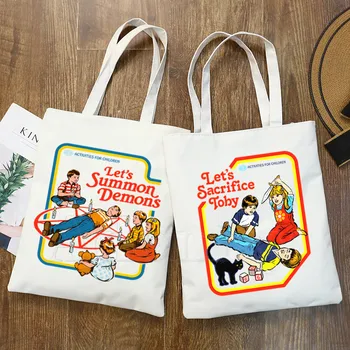 

Satan Scary Evil Demon Death Alien Grim Reaper American Horror Story Canvas Simple Cartoon Print Girls Fashion Pacakge Hand Bag