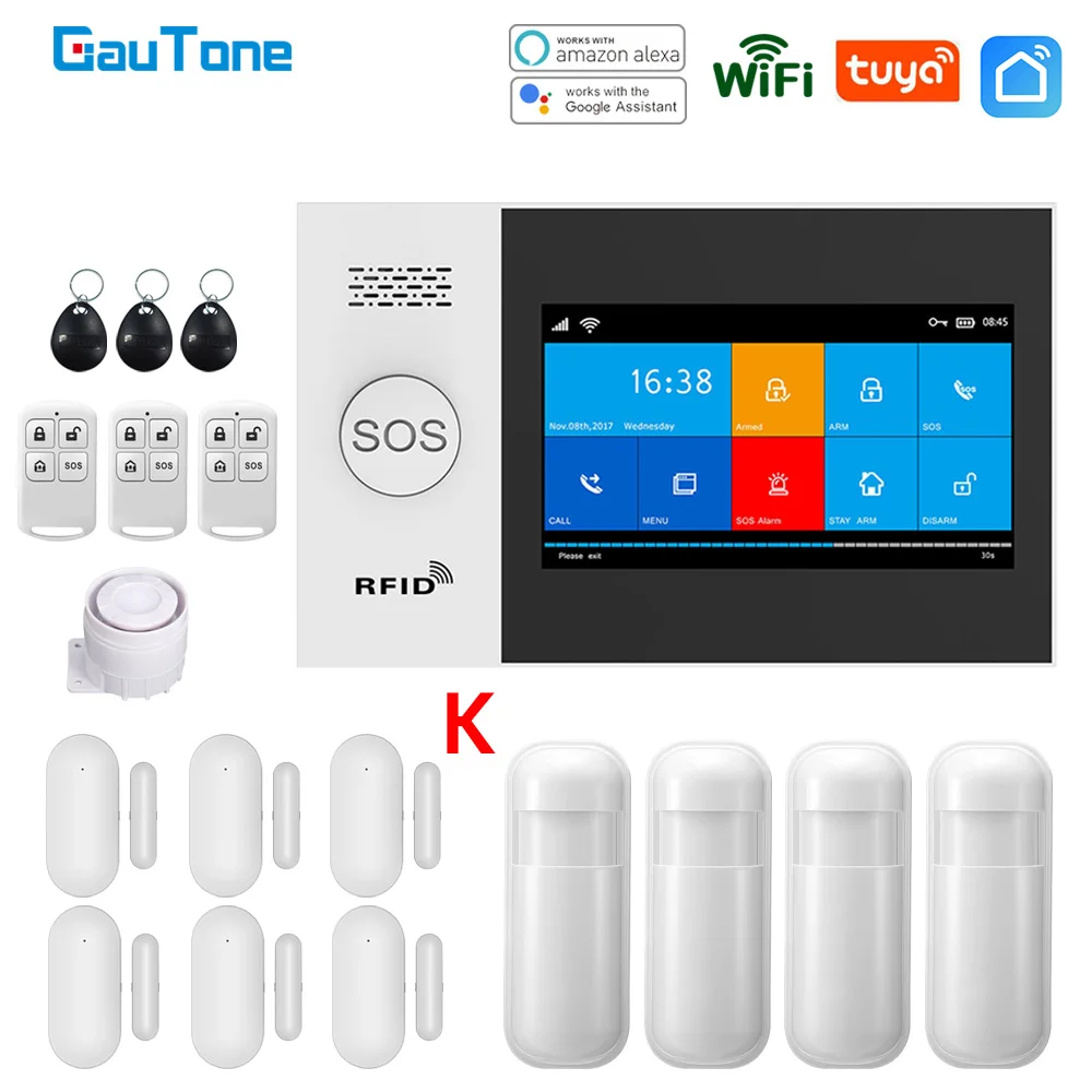 GauTone PG107 Wifi GSM Alarm System for Home Security Alarm Support Tuya APP Remote Contorl With IP Camera Support Alexa front parking sensor Alarm Systems & Security