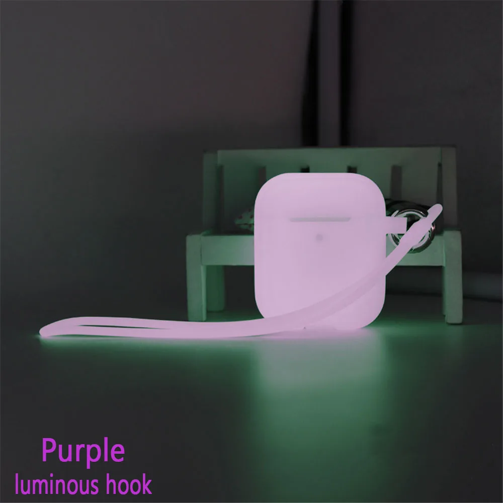 1 шт., Новое поступление, светящийся силиконовый чехол для Air Pods, защитный чехол для наушников, чехол для Airpods, рукав, ударопрочный, защита от потери - Цвет: luminous hook purple