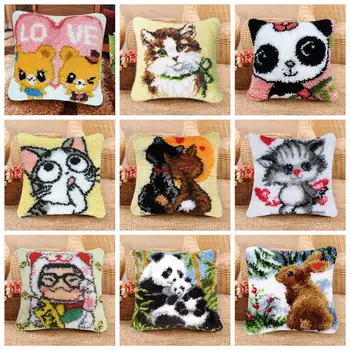 

Prajna Cartoon Cats Latch Hook Rug Canvas Knitted Cushion Embroidery Crocheting Latch Hook Kit Cross Stitch Fomiaran Needlework