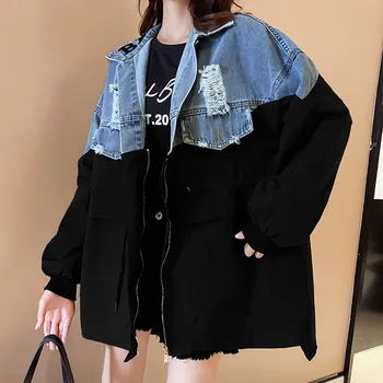 

New Style Patchwork Women's Thin Coat Autumn Winter Long Sleeve Zipper Jacket Overcoat Ladies Outwear Coat chaquetas mujer 2019