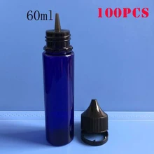100 шт 60 мл пластиковый ПЭТ синий флакон-капельница Жидкость E сок глаз сжимаемая бутылка острый наконечник устойчивая к пильферу крышка Vape контейнер для масла