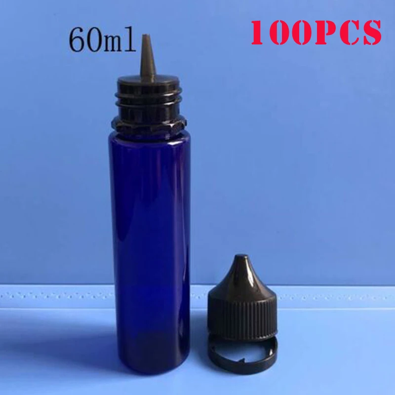 

100pcs 60ml Plastic PET Blue Dropper Bottle Liquid E Juice Eye Squeezable Bottle Pointed Tip pilfer-proof cap Vape Oil Container