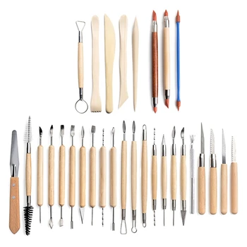 

30pcs/set DIY Clay Pottery Tool Drill Pen Ceramics Sculpting Carving Sculpture Art Craft Wooden Handle