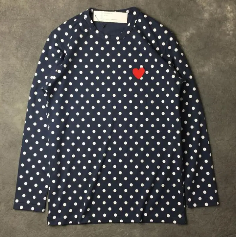 dark blue Есть глаза) новая пара футболка осень любовь персик волна точка круглый воротник с длинными рукавами хлопок Футболка Мужская Женская Вышивка тонкая рубашка - Цвет: dark blue