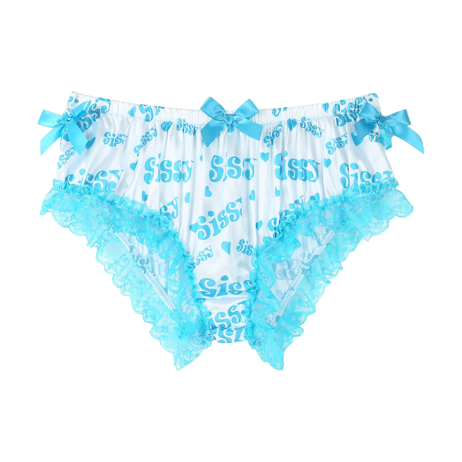 Mens Sissy Panties Shiny Soft Satin Lingerie Ruffled Floral Lace Cute Bowknot Knickers Briefs Underwear Sexy Porn Body mens underwear