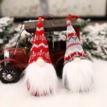

4pcs Christmas Swedish Gnome Santa Dolls Ornaments Hanging Xmas Tree Fireplace Knitted Cloth, Artificial Wool, Non-woven