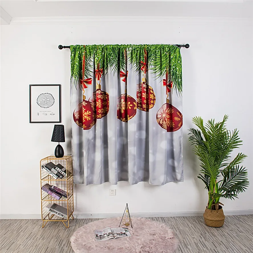 

140x130cm Christmas Ball Snowman Print Window Curtain Tulle Window Treatment Voile Drape Valance 1Panel Fabric Curtain 0917#30
