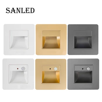 SANDIY 벽 램프 매입 형 계단 조명 2W 3W Led 계단 조명 복도 주방 욕실 사다리 조명기구 86 박스 내장형 야간 램프 화이트 골드 블랙 그레이 110v 220v 230v