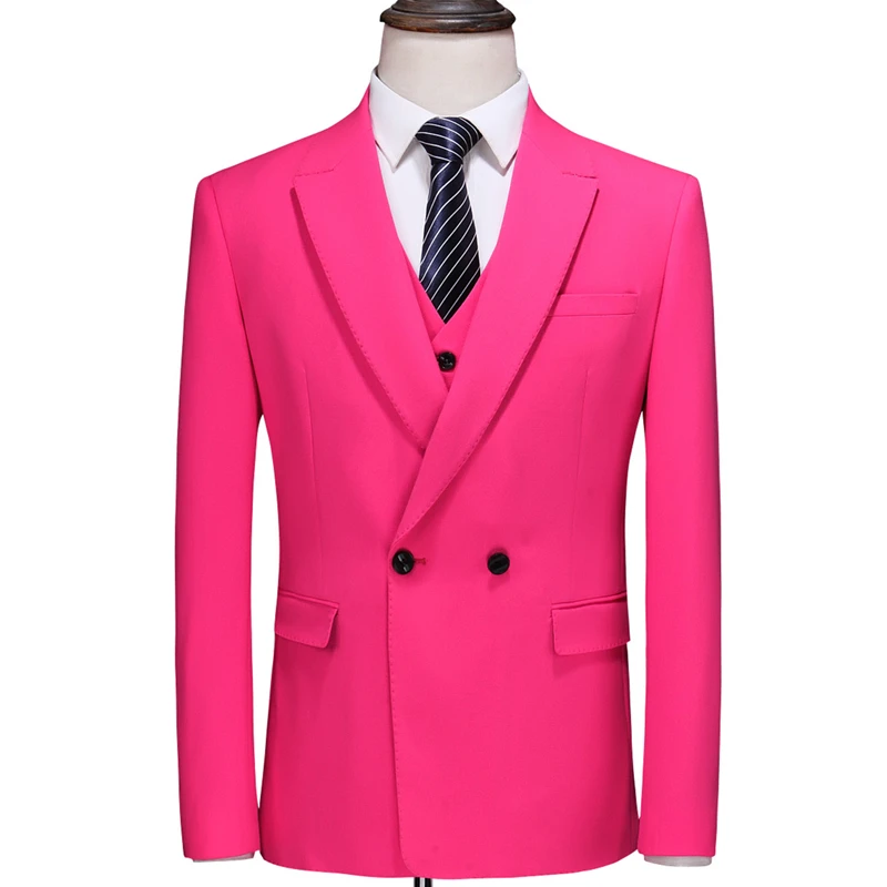 Plyesxale Розовый Красный смокинг для свадьбы для мужчин Slim Fit роскошные мужские s формальный костюм розовый фуксия красный желтый 3 шт. костюмы мужской Q713