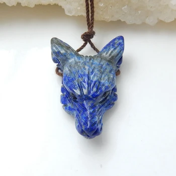 

Handmade Lapis Lazuli Carved Wolf Head Pendant Bead, 27x18x9mm, 4.8g