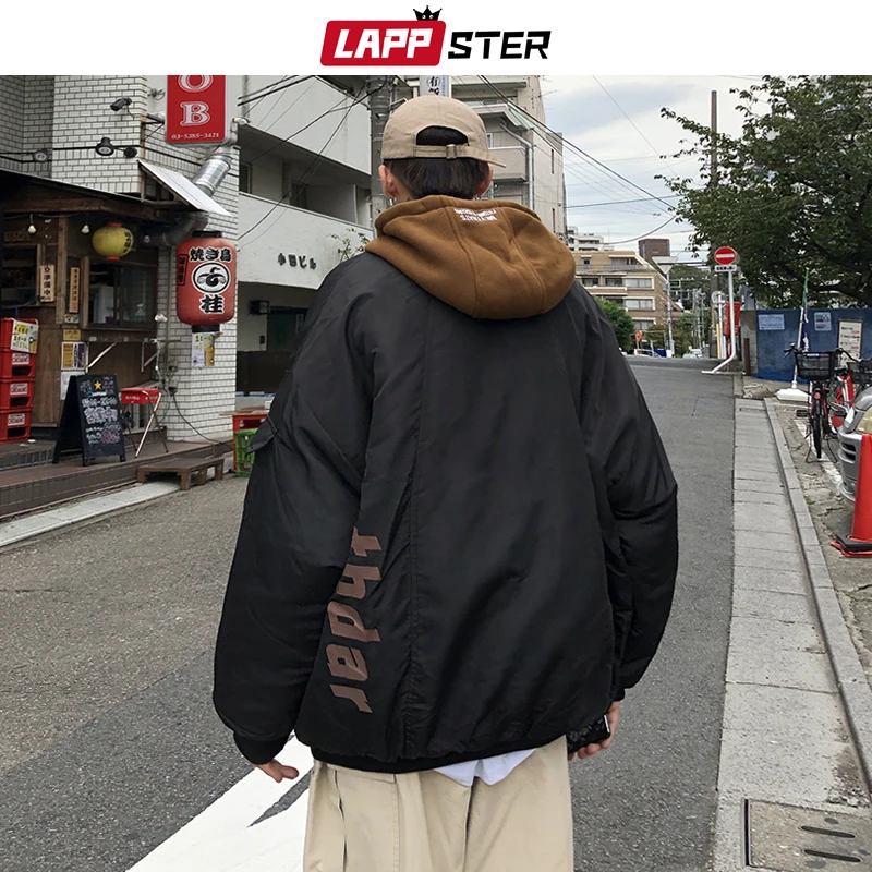 

LAPPSTER Men Winter Jacket Japanese Streetwear Parka 2020 Man Patchwork Hooded Bomber Jackets Coats Male Oversize Korean Clothes