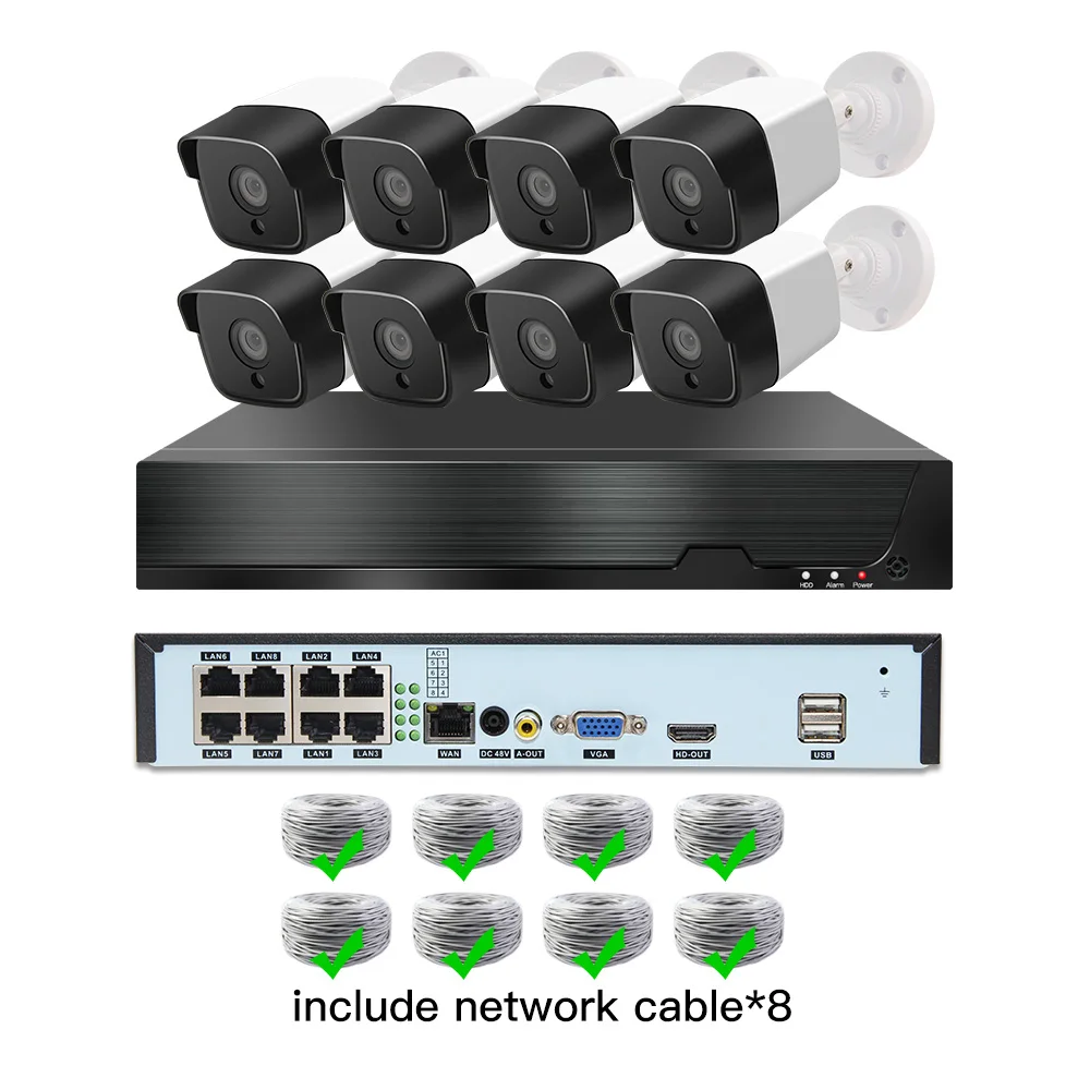 8ch 3MP POE комплекты H.265 системы видеонаблюдения PoE NVR Открытый водонепроницаемый Пуля IP камера сигнализация видеонаблюдения Видео P2P P6Spro - Цвет: 8cams add cable