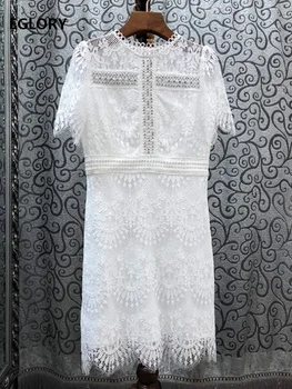 

Top Quality New Lace Dress 2020 Summer Bodycon Dress Women Crystal Beading Deco Short Sleeve White Blue Dress Vestido De Festa