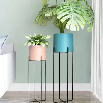 

Nordic wrought iron flower stand modern minimalist flower pot indoor living room floor-standing hanging orchid potted shelf