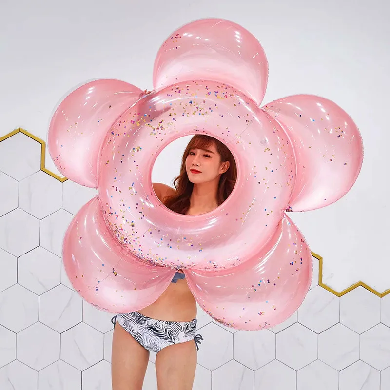 

Inflatable Swim Rings with Glitter Flower Shaped Summer Swimming Pool Float Loungers Tube Water Fun Beach Party Toys for Kids