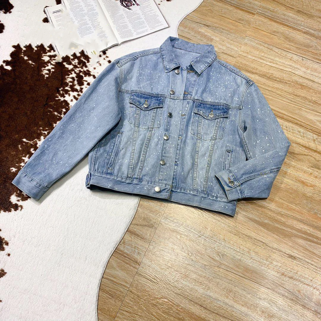 new ladies high quality fashion long sleeve lapel buckle denim jacket 0807