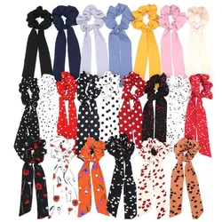 Boho Style Printed Ribbon Elastic Hair Bands Bow Hair Scrunchies Elastic Headband Scarf Hair Rope Women Red Heawear Accessories