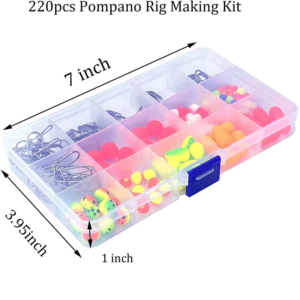 220Pcs Pompano Foam Floats Rig Making Kit DIY Surf Fishing Rigging Bottom  Rig Snell Floating Circle Hooks Buoys Tackle Set