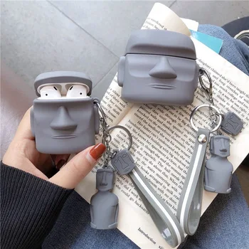 

For AirPods 2 Case 3D Easter Island Stone Statue Soft Silicone Wireless Earphone Cases For Apple Airpods Case Cute Cover Funda