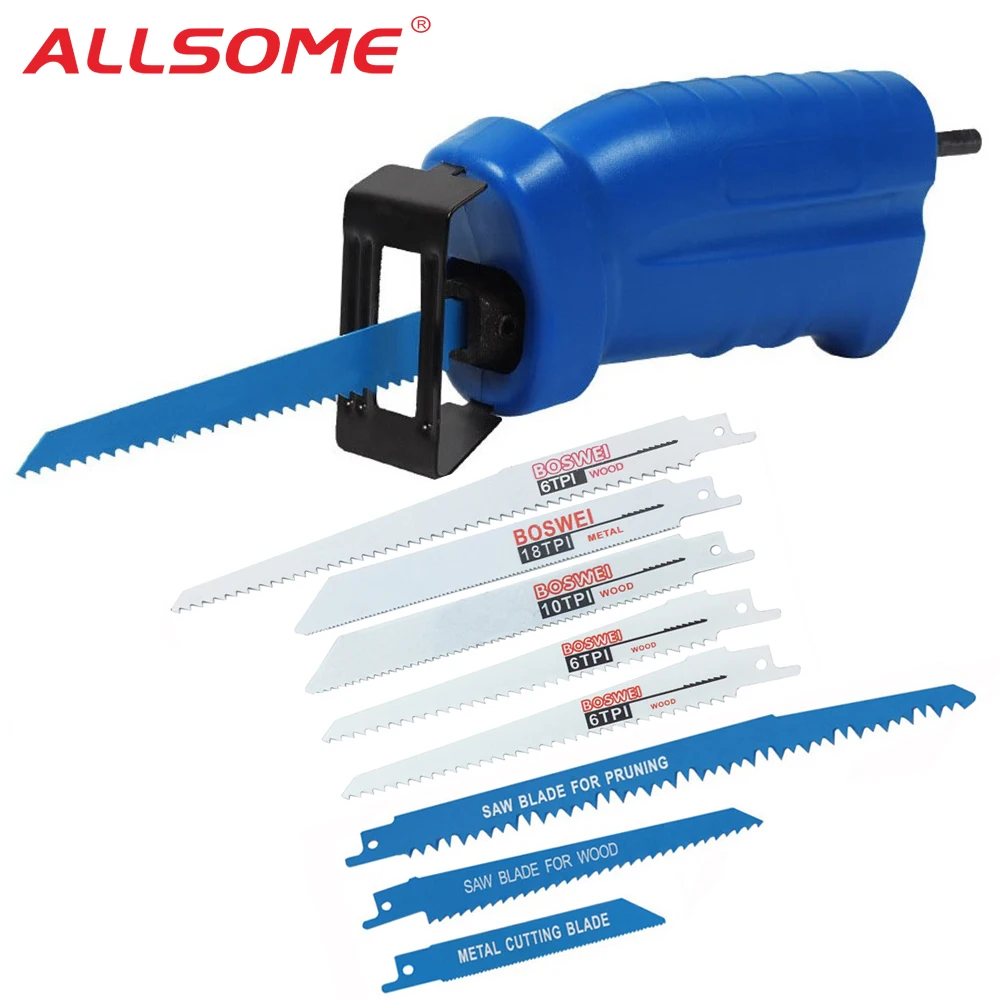 Koop ALLSOME Reciprozaag Metalen Snijden hout Snijden Tool elektrische boor attachment met 3 bladen Power Tool Accessoires HT1569