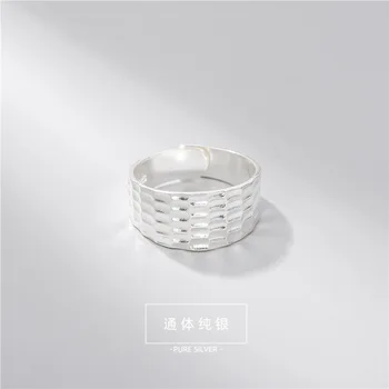 

S925 Fine Silver Wide Knock Ring Female Europe and America Fashion Creative Non-mainstream Concave-Convex Adjustable Finger Ring
