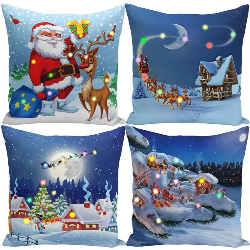

LED Light Cushion Cover Christmas Throw Pillows Cover Decorative Pillows for Sofa Elegant Pillowcase No Pillow Inner Core Cojin
