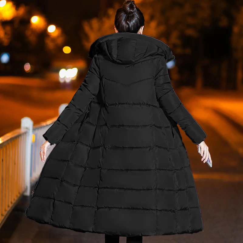 Women Full Length Down Coat Hood Thicken Warm Winter Outwear Solid Formal Vogue 
