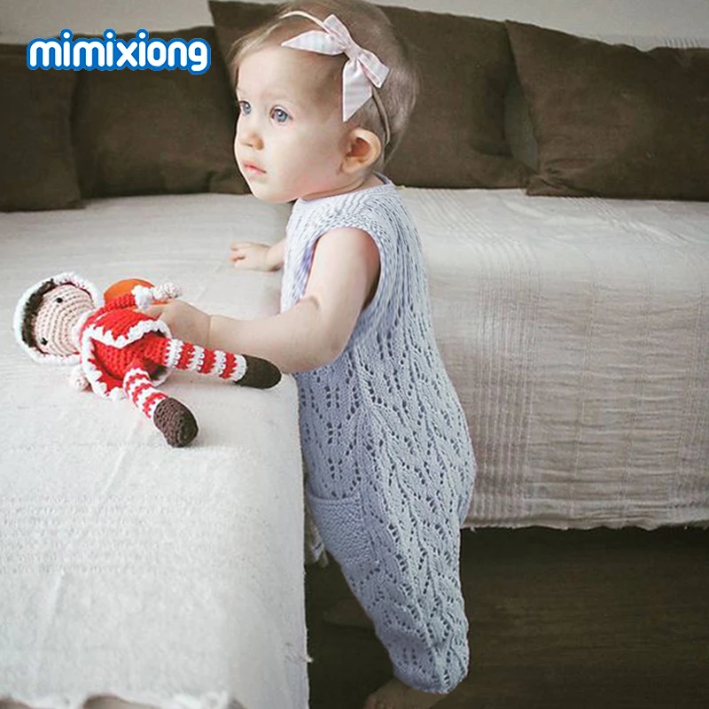 Baby Rompers Summer Solid Knitted Newborn Girls Jumpsuits One Piece 0-18M Infant Kids Bebes Overalls Children Clothes Sleeveless