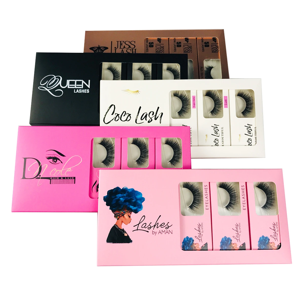 Foxyfox Wholesale Paper Eyelash Package Box Mink Lash Boxes Packaging Sets Custom Brand Logo 10mm-25mm Mink Eye-lashes Case Bulk 4