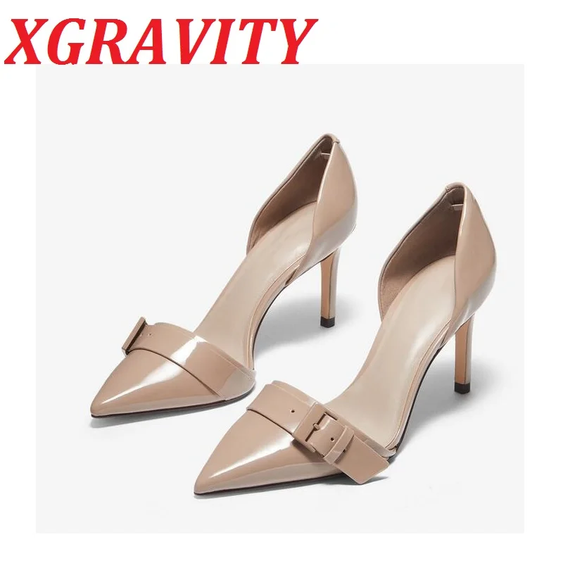 

XGRAVITY Summer Party Shoes Pointed Toe High Heel Sexy Shoes Elegant Women Slip On Sandals Plus Size Luxury Brand Footwear C338