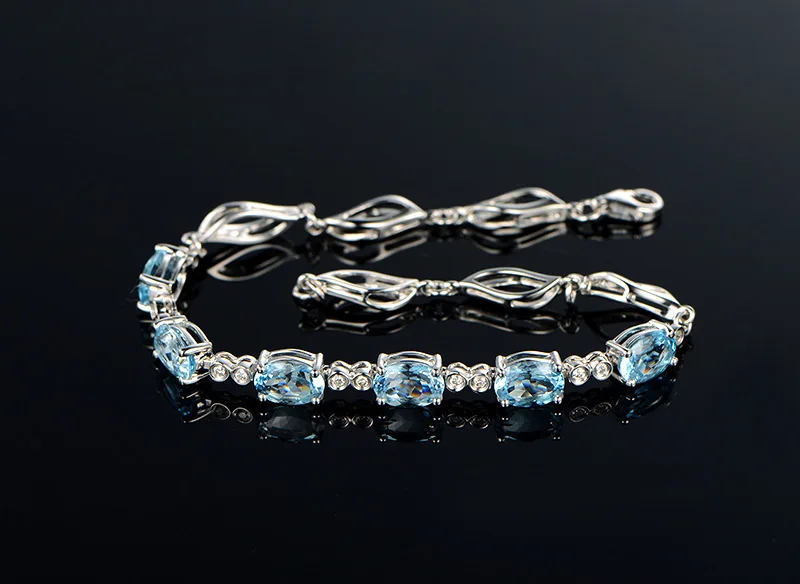 Аквамариновые браслеты для женщин, настоящий 925 пробы Серебряный Небесно-Голубой Браслет с драгоценным камнем для студентов, подарок на день рождения