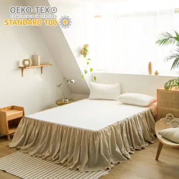 

BISELINA Belgian Linen Bed Skirt with Ruffles 55% Linen 45% Cotton 22-Inch Tailored Drop Natural Farmhouse Cozy Soft Bedding