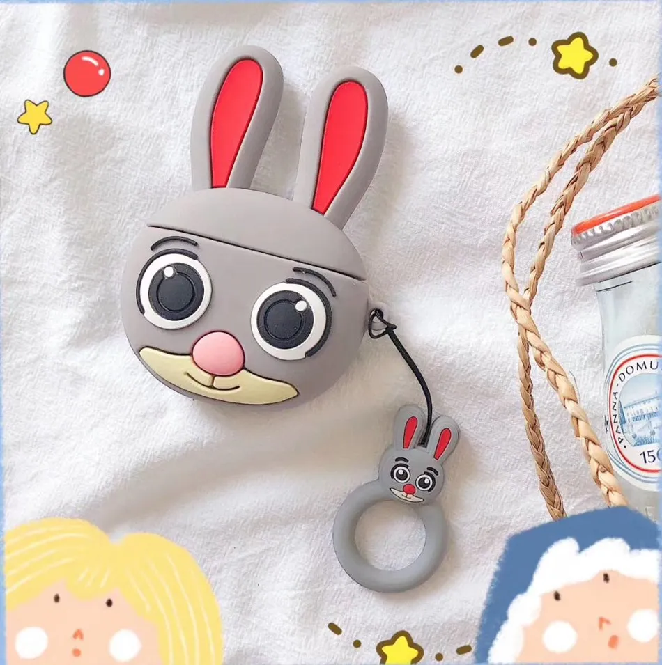 Чехол для AirPods 3D Crazy Cartoon Animal Judy Чехол-Кролик для Airpods 2/i10/i11 TWS Защитная крышка с кольцом на палец