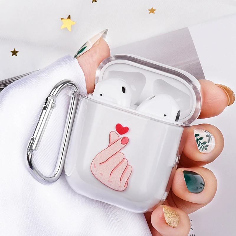Чехол для Airpods с милым сердечком, Прозрачные Жесткие ПК-Чехлы для AirPods, Чехлы Защитные, беспроводной чехол для наушников