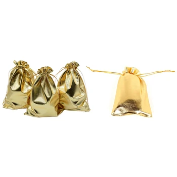 

150 Pcs Gold Foil Organza Bag Candy Gift Bags Wedding Party Favor Pouch Christmas Decoration Packaging Bags:100 Pcs 13X18Cm & 50
