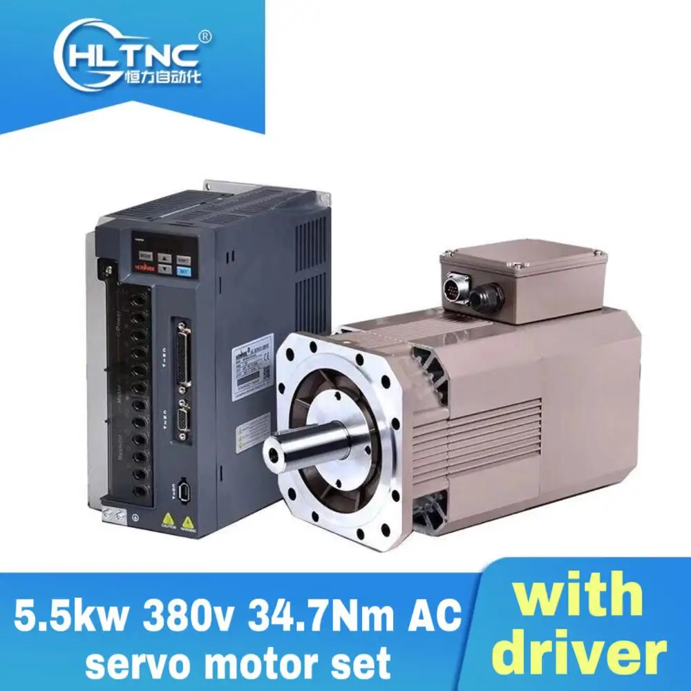 CNC серво двигатель в комплекте 5.5kw 380V 34.7Nm AC servo мотор комплект с драйвером для
