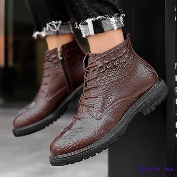 

Crocodile Pattern Men Boots Martin Boots Super Warm Genuine Leather Winter Boots Men Winter Shoes For Men Shoe Zapatos Hombre