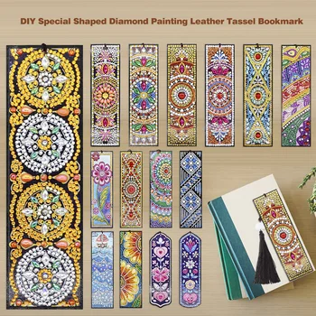 

Tassel PU Leather Bookmark Special Shaped Diamond Painting Embroidery Book Mark DIY Cross Stitch Craft Gift for Student