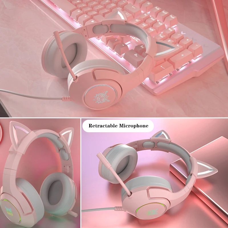 Casque de jeu LED Cat Ear pour filles, casque rose, son stéréo 7.1, écouteurs  filaires, sauna de jeu avec micro, perfecto - AliExpress