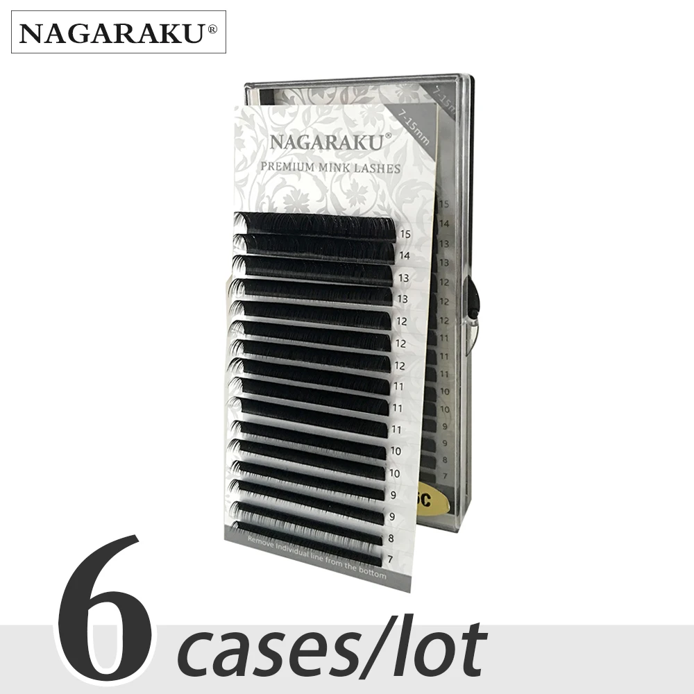 

NAGARAKU 6 cases set 7~15mm MIX 16rows/tray mink eyelash extension natural eyelashes individual eyelashes makeup cilios