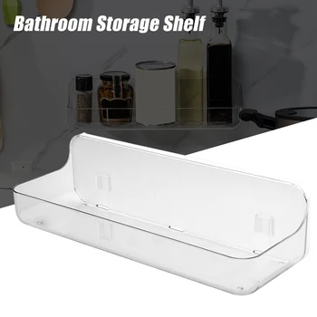 

Draining Space Saving Wall Mounted Holder Durable Home For Shampoo Bathroom Shelf Stick On Transparent Kitchen Storage Rack
