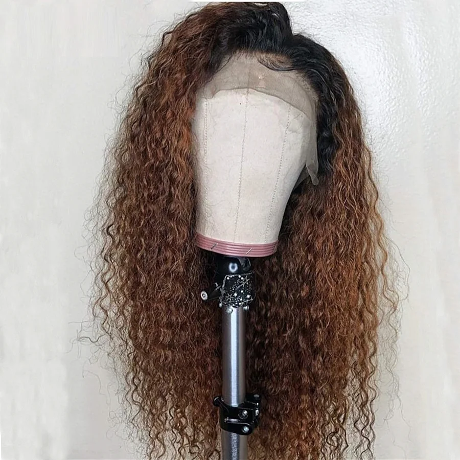 1B 30 Ombre Curly Lace Front Human Hair Wig for Black Women 13*4 Brazilian Remy Hair 130% Free Part Pre Plucked with Baby Hair - Цвет: T1B/30