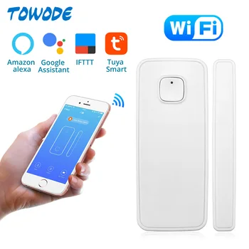 

Towode WIFI Door Sensor APP Control Door Security Alarm Magnetic Switch Wireless Window Opening Sensor Compatible with Alexa