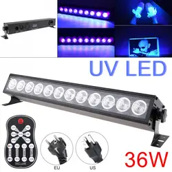 Lumière noire UV 12 LED 27 / 36W 50 60Hz, barre de lumière violette avec télécommande et commande vocale automatique DMX512 pour fête Disco sur scène 