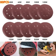 

80pcs 5 Inch 125mm Round Sandpaper Eight Hole Disk Sand Sheets Grit 40-400 Hook and Loop Sanding Disc Polish dremel accesorios