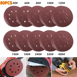 Disques abrasifs, 8 trous, grain 40 – 125, 5 pouces, 400mm, 80 pièces, accessoires dremel 