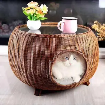 

Cat litter summer net red cat villa cat room pet dog Teddy nest closed four seasons universal rattan coffee table