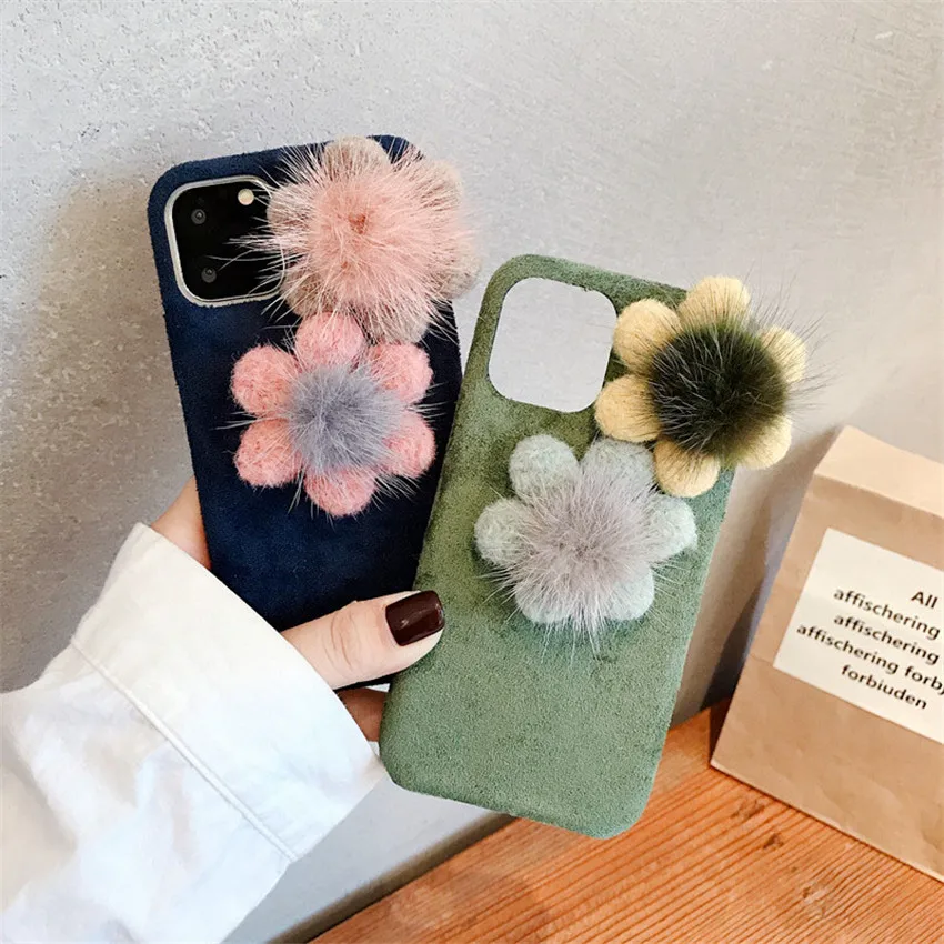 

For iphone 11 Pro Max luxury Handmade warm plush 3D flowers soft Mobile Phone Case for iphone 7 7plus 8 8plus X XR XS MAX cover